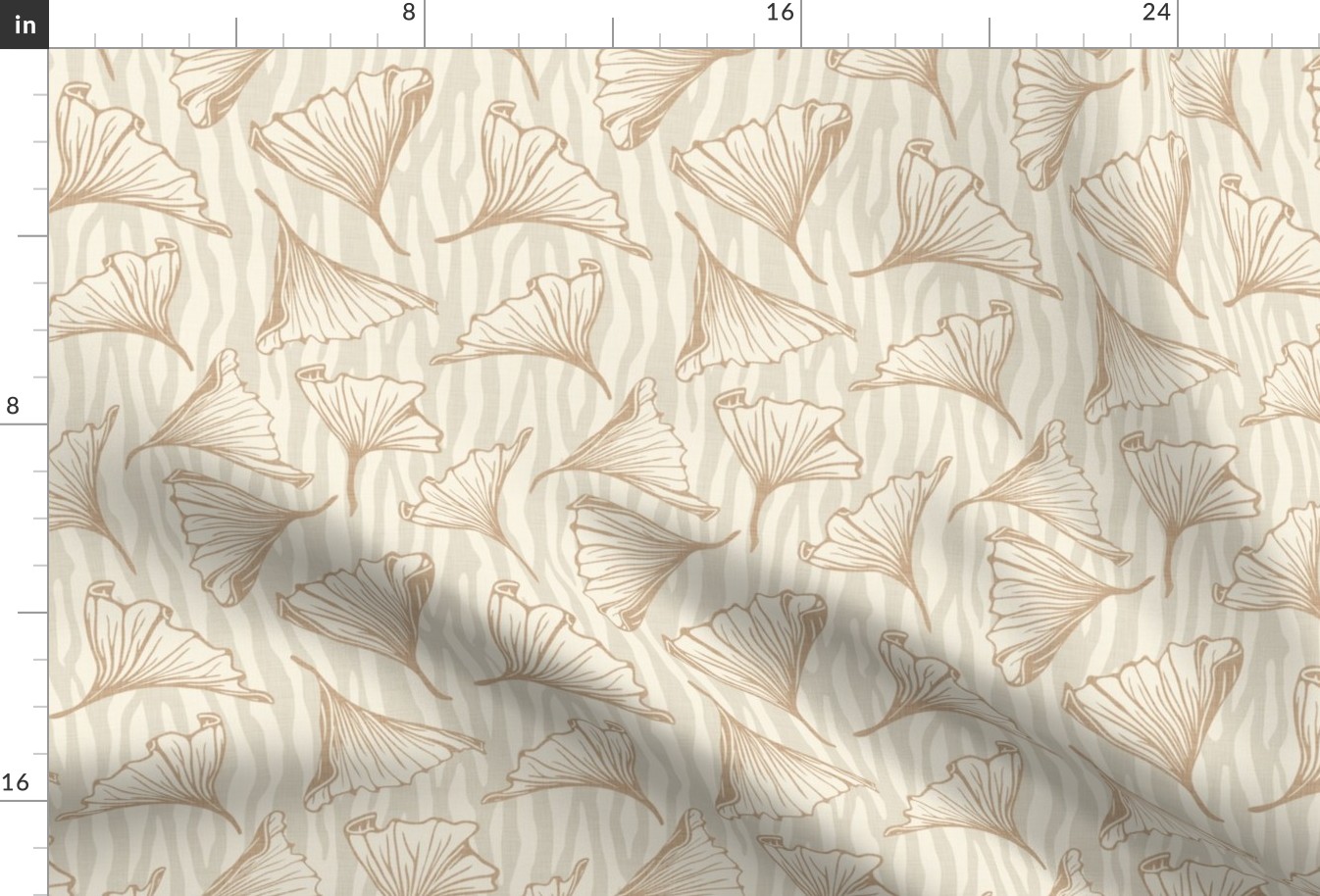 Zebra Gingko - Medium - Light Neutral - Linen Texture, Beige, Warm Neutral