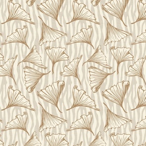 Zebra Gingko - Medium - Mid Neutral - Linen Texture, beige, greige, brown