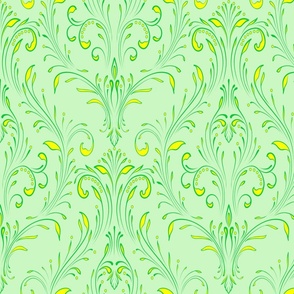 Elegant leafy nouveau swirls: pistachio green, large-scale