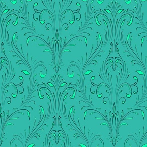 Elegant leafy nouveau swirls: sea green, large-scale