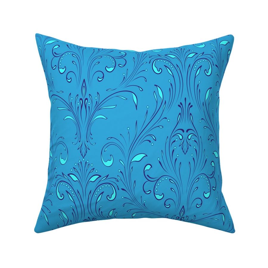 Elegant leafy nouveau swirls: cerulean blue, large-scale