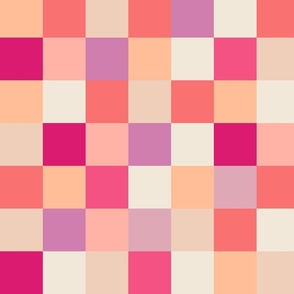 Checkerboard Pattern - 02b- L - Peach Pink Violet - by 3H-Art Oda, Peach Fuzz, Color of the Year 2024, pink, violet, geometric, squares, colorful checkerboard