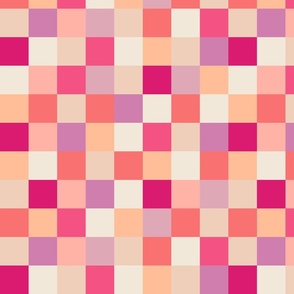 Checkerboard Pattern - 02b - M - Peach Pink Violet - by 3H-Art Oda, Peach Fuzz, Color of the Year 2024, pink, violet, geometric, squares, colorful checkerboard