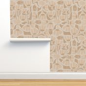 (L) Elegance Abstract Floral in Earthy Beige/Soft Pink/ Ecru White