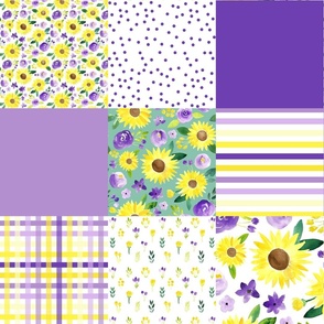 spring sunflowers cheater quilt faux quilt squares - purple