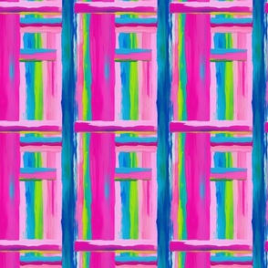 pink, blue, and green stripes and squares