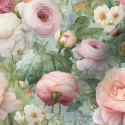 Spring flowers,vintage roses,peony art,smaller scale