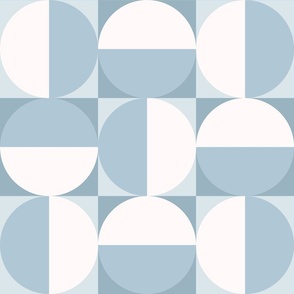 Geometric Tile Semicircles in Squares in Gray Blue Mist
