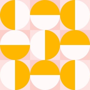 Geometric Tile Semicircles in Squares in Sunshine Yellow