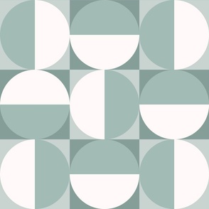 Geometric Tile Semicircles in Squares in Sage Green