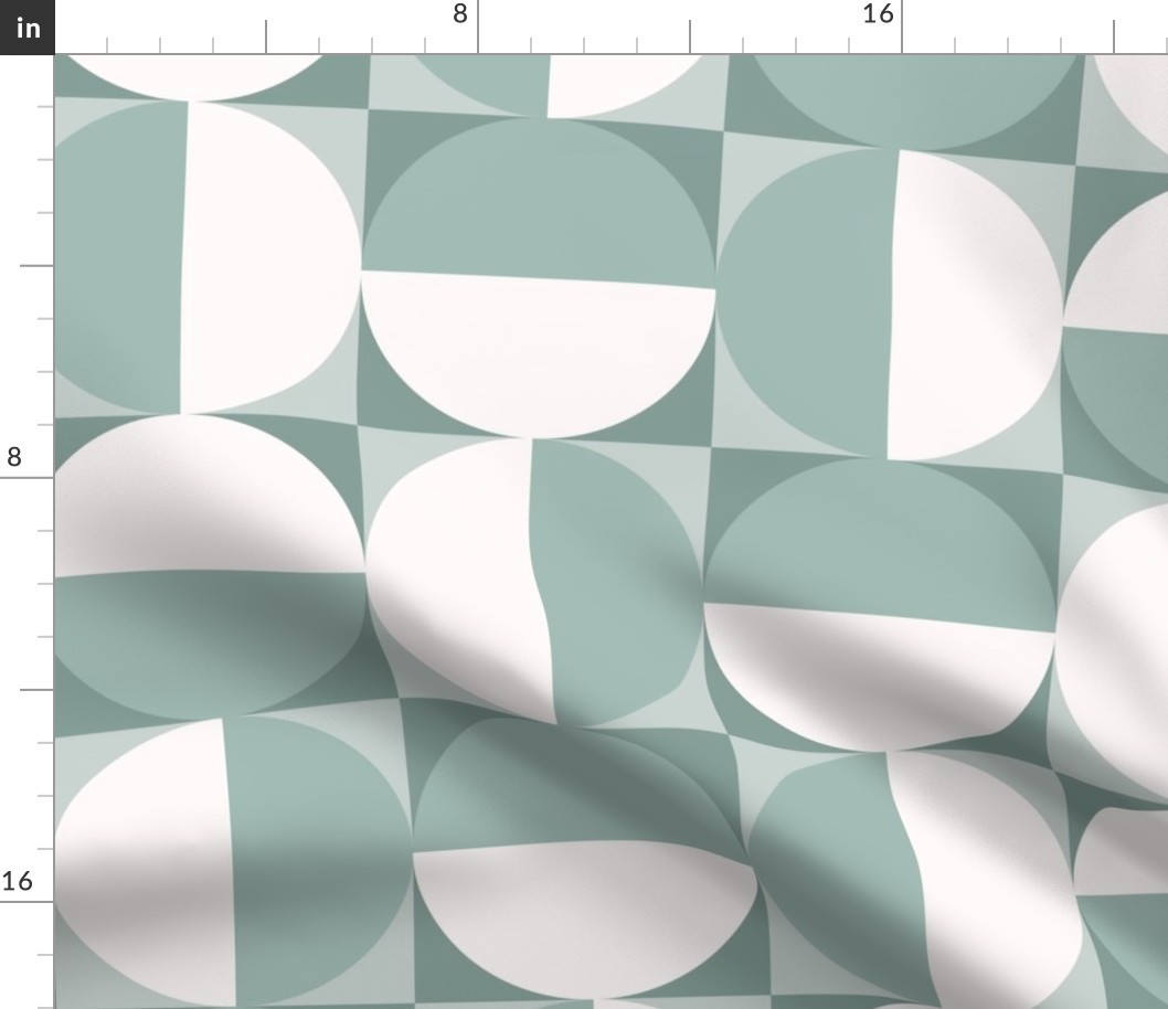 Geometric Tile Semicircles in Squares in Sage Green