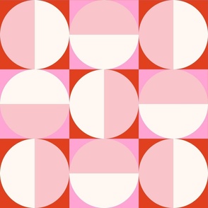 Geometric Tile Semicircles in Squares in Pink Crush