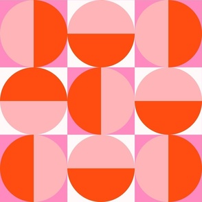 Geometric Tile Semicircles in Squares in Flame Red