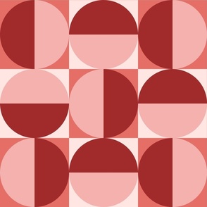 Geometric Tile Semicircles in Squares in Mocha and Red Velvet