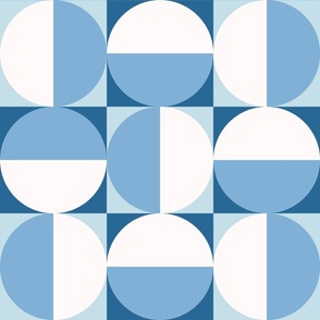 Geometric Tile Semicircles in Squares in Blue Moon