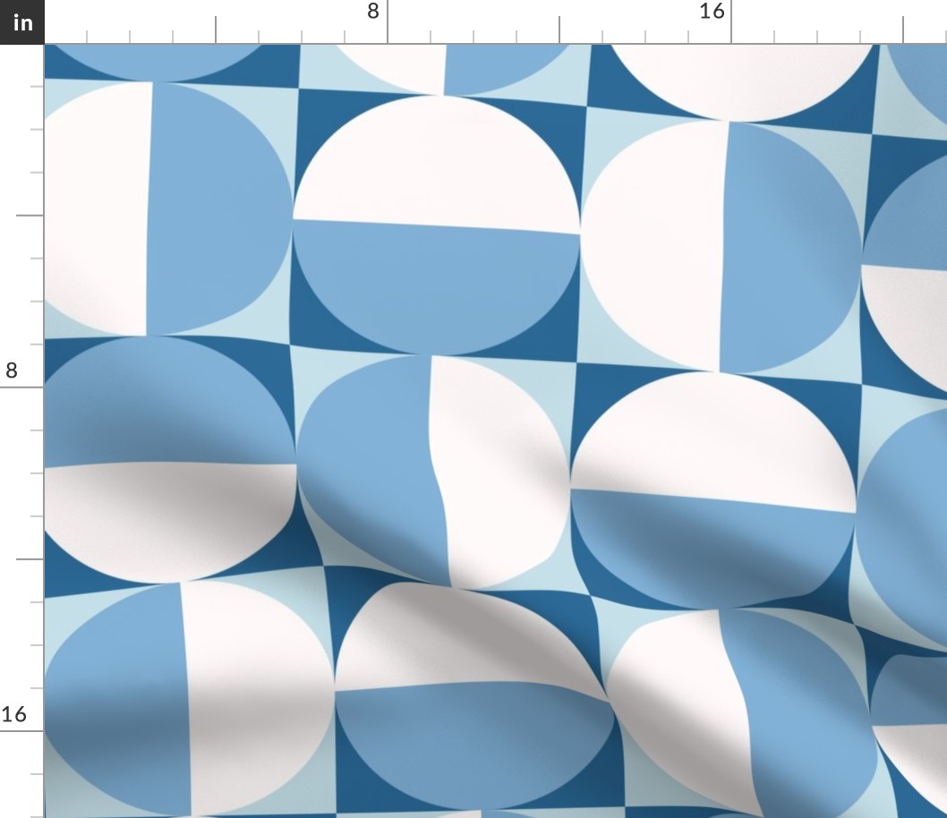 Geometric Tile Semicircles in Squares in Blue Moon