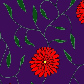 Red chrysanthemums on purple