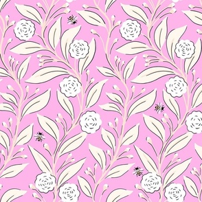 Floral vine and bees - pink