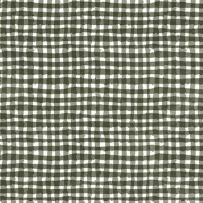 Hand-painted Gingham Check_oil green drab