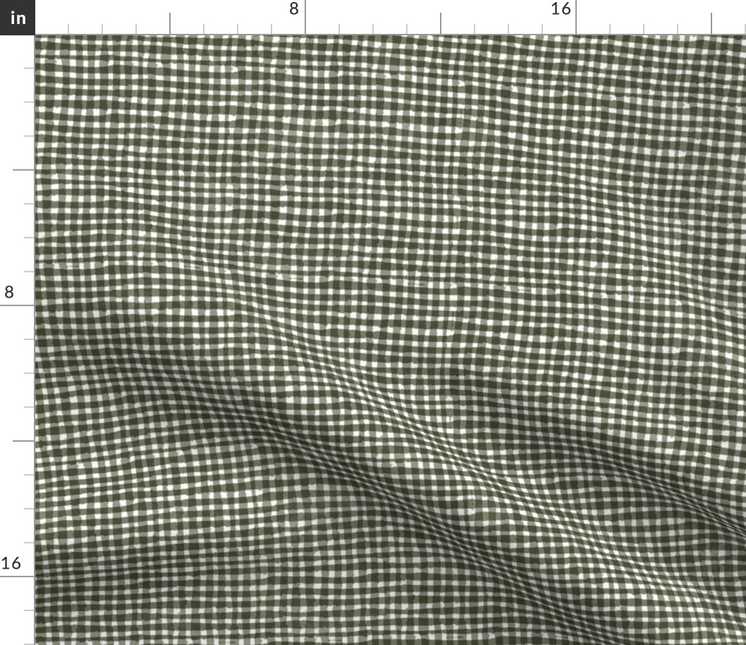 Hand-painted Gingham Check oil green drab