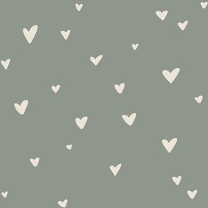 tiny beige hearts on muted green 