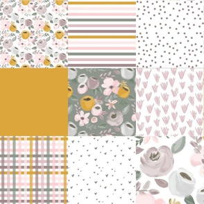 soft autumn floral faux quilt squares - gray