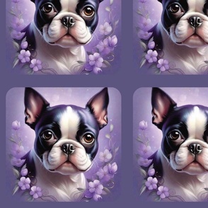 Boston Terrier Puppy dog Purple Easter Flower design