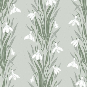 Snowdrops Stripe in Muted Green and Linen_Medium Scale_16614432