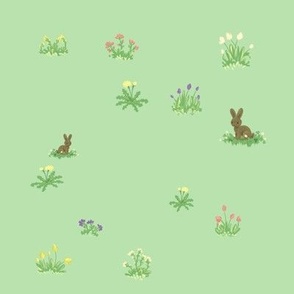Springtime Meadow with Bunnies