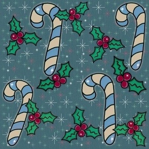 Cozy Christmas Candy Canes, Cream and Blue