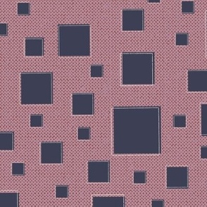 Square Rhythms - Lead-Gray and Cream Textured Sketched Squares Atop a Deep-Cameo-Pink and Brick-Red Rustic Textured Background
