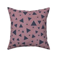 Modern Geometric Triangular Mosaic - Lead-Gray and Cream Textured Hand Drawn Sketched Triangles Atop a Deep-Cameo-Pink and Brick-Red Grunge Background of Rustic Canvas