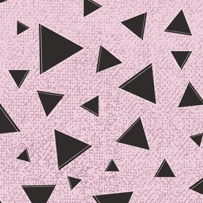 Triangular Mosaic - Shadow-Gray and Cream Textured Sketched Triangles Atop a Blush-Pink and Deep-Cameo-Pink Grunge Background of Rustic Canvas