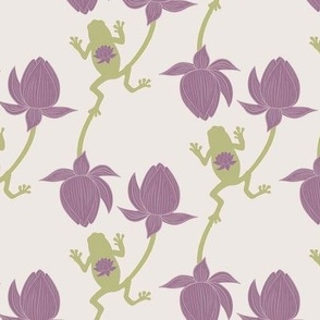 Small Scale Hoppy Frogs and Budding Lotus in Purple