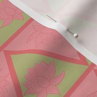 Medium Scale Geometric Lotus in Bubblegum Pink and Green