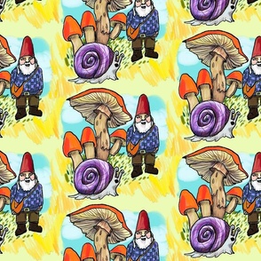 Gnome, snail and mushrooms, 