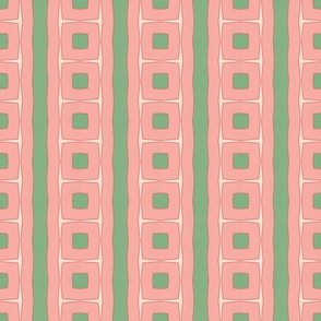 Preppy Pink and Green Stripes and Squares Geometric Print