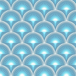 Art Deco Scalloped Sunrise, Cyan Turquoise Blue