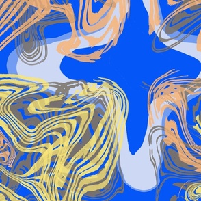 Blue abstract marble pattern yellow orange 