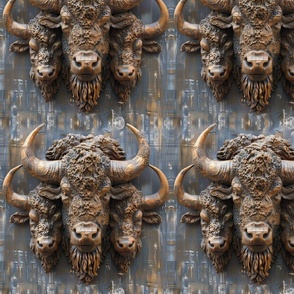 Tribal Buffalo Trio - Rustic Textured Wall Art