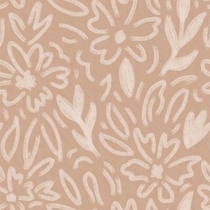 Simple, Painterly Flower Garden - Tan, Natural, Nude, Earth, Earth Tones