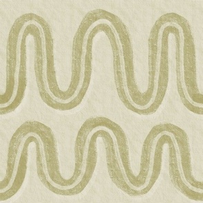 Warm Minimal Doodled Waves - Olive, Green, Moss, Moss Green