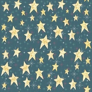 Cozy Christmas Yelllow  Stars on Blue