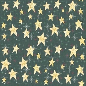 Cozy Christmas Yelllow  Stars on Green