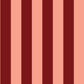 C005 - large scale burgundy and coral pink classic minimalist  two tone stripe  for kids apparel, nursery wallpaper, duvet covers, English country table linen and curtains.