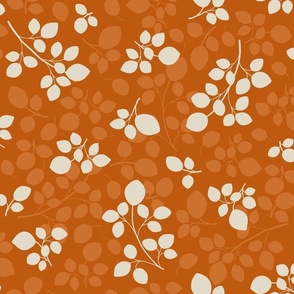 Ivory and Tangerine Minimalistic Style Tossed Leaves ( medium scale )
