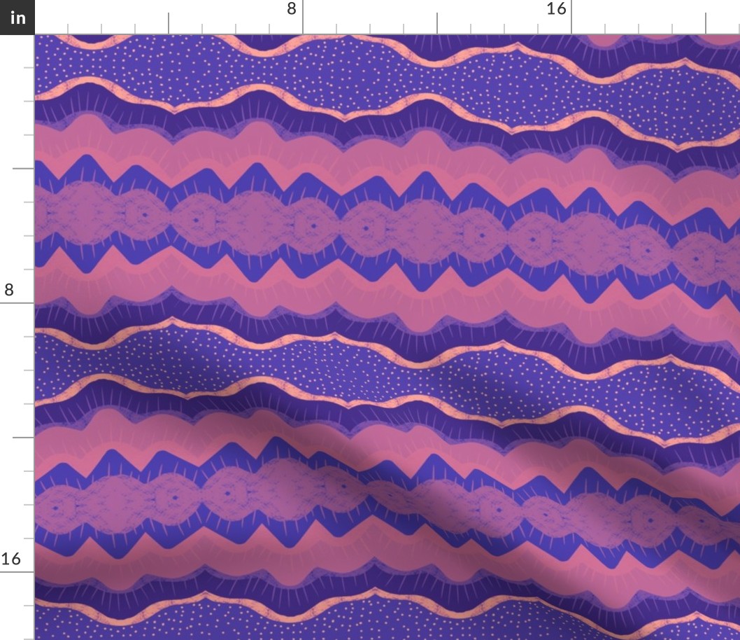 Abstract sound waves in pink, blue, and purple