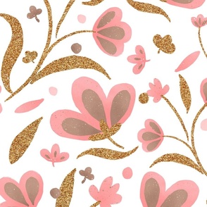 Pink and copper modern floral pattern on white background
