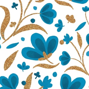 Blue and copper modern floral pattern on white background