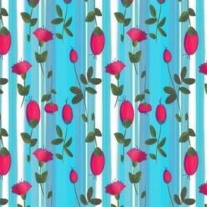 Watercolor Flowers in Turquoise and Pink (mini print)